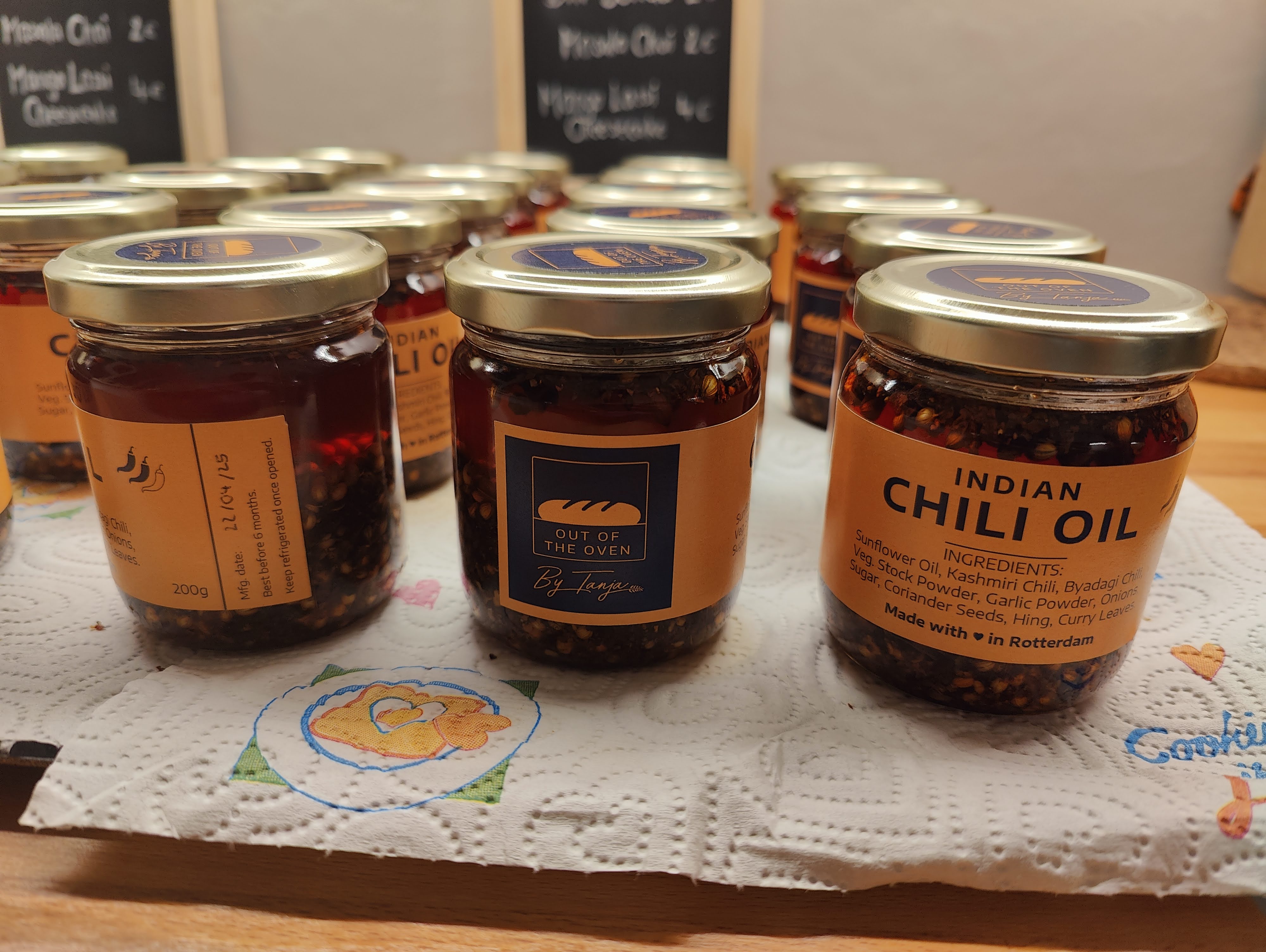 Jar of homemade Indian chili crisp
